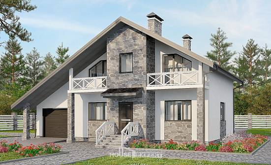 180-017-Л Проект двухэтажного дома с мансардой и гаражом, современный домик из арболита Владикавказ | Проекты домов от House Expert