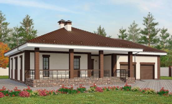160-015-П Проект одноэтажного дома, гараж, недорогой коттедж из теплоблока Владикавказ | Проекты домов от House Expert