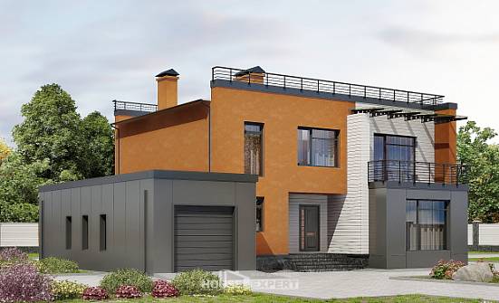 260-002-Л Проект двухэтажного дома и гаражом, классический коттедж из пеноблока Владикавказ | Проекты домов от House Expert
