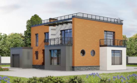 260-002-Л Проект двухэтажного дома и гаражом, классический коттедж из пеноблока Владикавказ | Проекты домов от House Expert