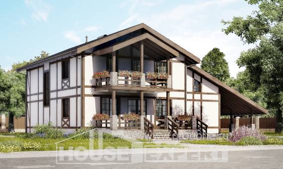 250-002-Л Проект двухэтажного дома мансардный этаж и гаражом, классический коттедж из кирпича Владикавказ, House Expert