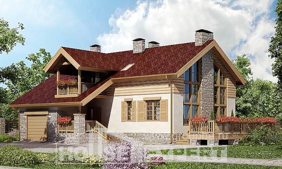 165-002-П Проект двухэтажного дома мансардой и гаражом, современный домик из бризолита Владикавказ, House Expert