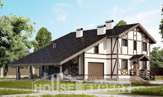 250-002-Л Проект двухэтажного дома мансардный этаж, гараж, классический загородный дом из кирпича Владикавказ, House Expert