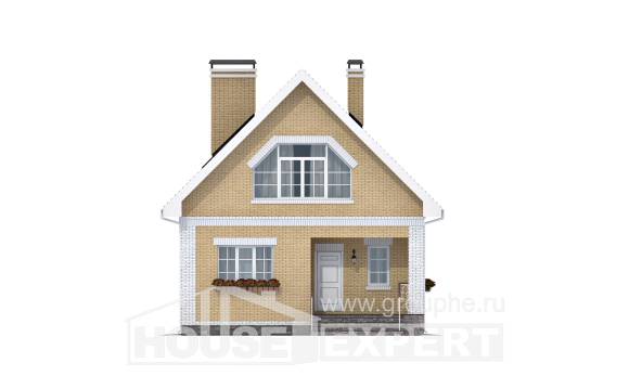 130-004-П Проект двухэтажного дома мансардой, бюджетный загородный дом из пеноблока Владикавказ, House Expert