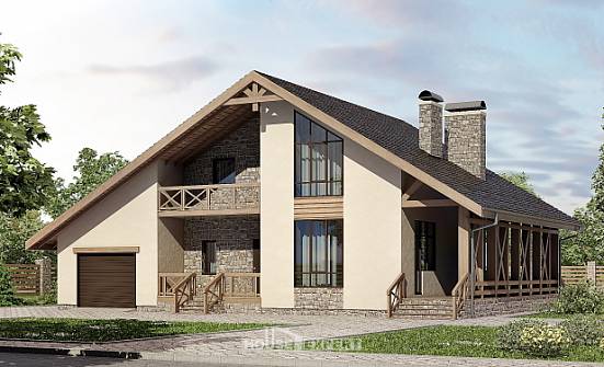 265-001-Л Проект двухэтажного дома мансардой и гаражом, уютный домик из поризованных блоков Владикавказ | Проекты домов от House Expert
