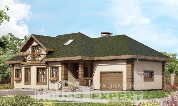 180-010-П Проект двухэтажного дома с мансардой, гараж, просторный загородный дом из газосиликатных блоков Владикавказ, House Expert