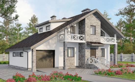 180-017-Л Проект двухэтажного дома с мансардой и гаражом, просторный коттедж из блока Владикавказ | Проекты домов от House Expert