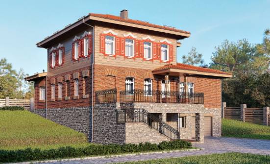 380-002-Л Проект трехэтажного дома и гаражом, уютный загородный дом из кирпича Владикавказ | Проекты домов от House Expert