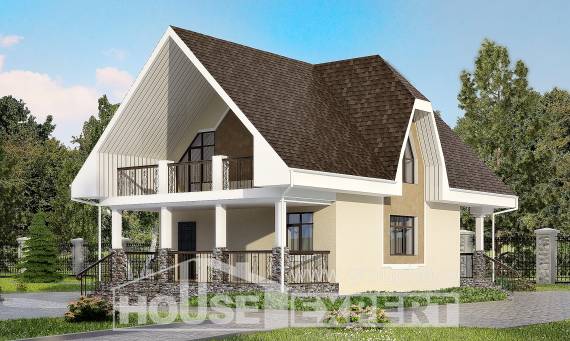 125-001-Л Проект двухэтажного дома с мансардным этажом, бюджетный домик из блока Владикавказ, House Expert
