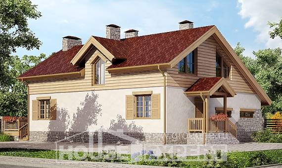 165-002-П Проект двухэтажного дома с мансардой и гаражом, компактный загородный дом из теплоблока Владикавказ, House Expert