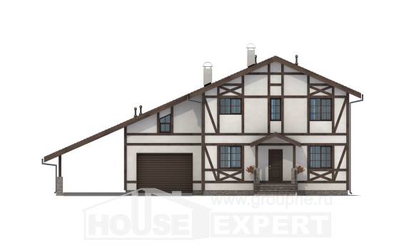 250-002-Л Проект двухэтажного дома мансардой и гаражом, средний домик из кирпича Владикавказ, House Expert