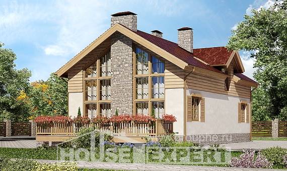 165-002-П Проект двухэтажного дома с мансардой и гаражом, бюджетный коттедж из поризованных блоков Владикавказ, House Expert
